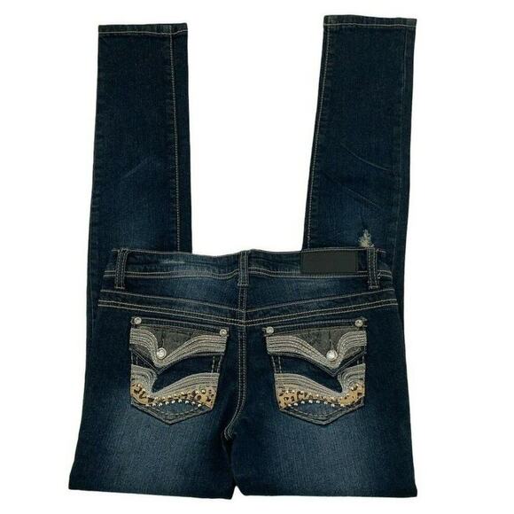 Twentyone Black By Rue Jeans Teens Size 3/4 Skinny Distressed Whiskers Denim - Picture 8 of 12